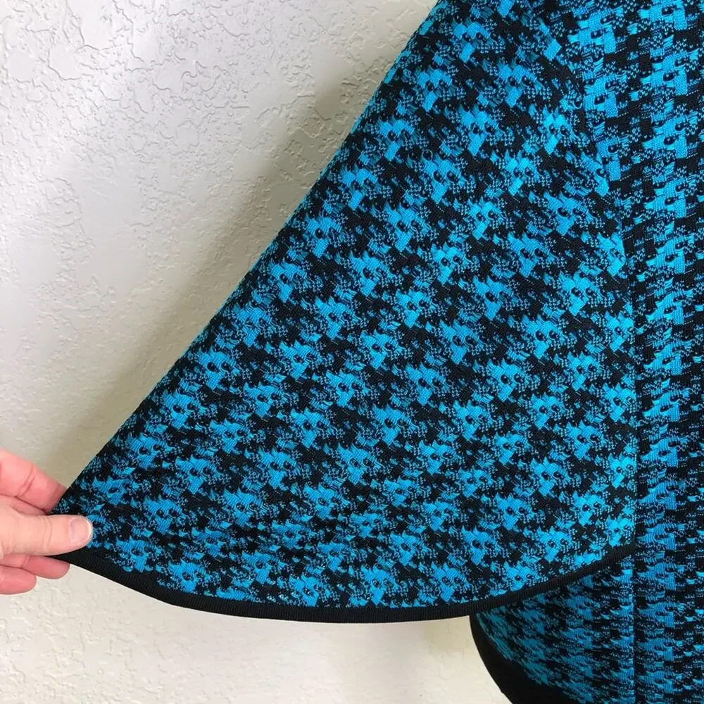 Ming Wang turquoise blue black cape sleeve knit jacket size Large